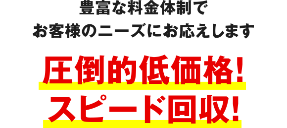 豊富な料金体制でお客様のニーズにお応えします 圧倒的低価格!スピード回収!